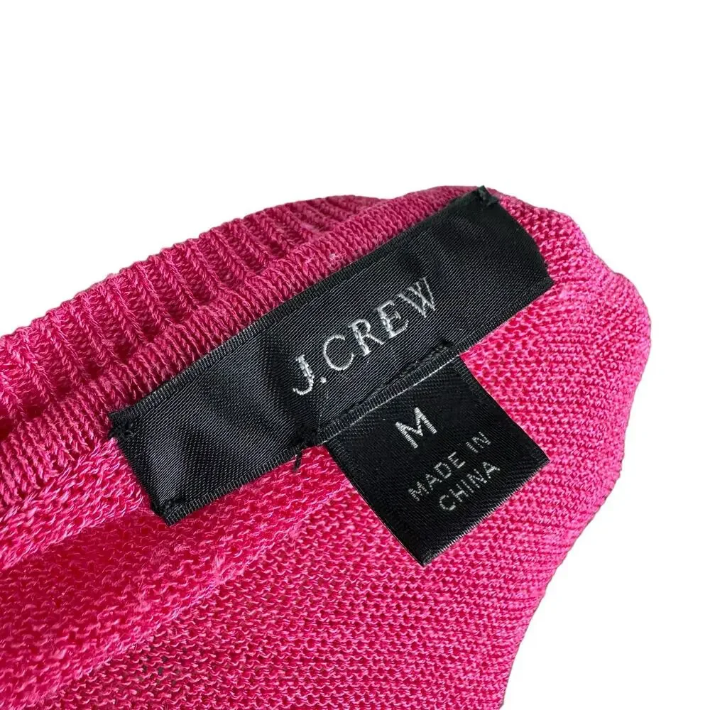 J CREW Neon Pink V-Neck Sweater‎ Side Buttons Linen Blend Women's Size Medium